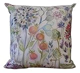 Voyage Maison 'Hedgerow' Cushion Cover, Floral Throw Pillow, British Wildflower Pillow Cover, Beige Cotton Linen Fabric, 16", 18", Zip, Handmade