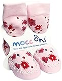 Mocc Ons moccasin washable leather sole slipper socks (18-24 Months, Floral Ditsy)