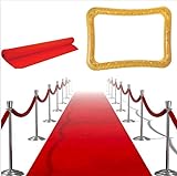 Inflatable Gold Frame & Red Carpet Runner – Famous Party Props – 30ft Red Fabric Runner & Photo Booth Frame for Hollywood Theme, Prom, Weddings, Events