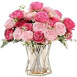 HNVNER 2 Bunches Artificial Peonies, Mixed Pink Silk Peony Fake Flowers Bouquets for Wedding Home Decor
