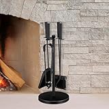 HomeZone Fireplace Companion Set Brush Shovel Tongs Poker Full Set For Fireplace Steel Accessories Fireside Accessories Companion Sets For Log Burners Fireplace Tool Set with Fire Poker and Fire Tongs