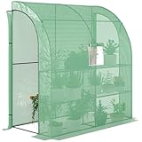 Outsunny Walk-In Lean to Wall Greenhouse with Windows and Doors, Outdoor Green House with 3 Tiers 4 Wired Shelves, 200L x 100W x 215Hcm, Green