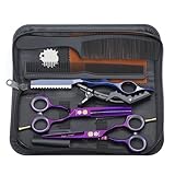 Purple Dragon Purple Hairdressing Scissors Set 5.5 Inch Hair Cutting & Thinning Scissors Kit for Men Women Kids Home Salon Barber