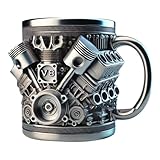 Engines Stainless Steel Cup V8 & V6, V Engines Stainless Steel Coffee Mug, Realistic Engine Shaped Coffee Mug, Creative Car Engine Coffees Cup with Insulated Handle, for Car Lovers