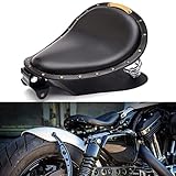 Motorcycle Leather Solo Seat, Motorcycle Seat With Spring Bracket Base for Bobber Sportster XL1200 883 48 Dyna Softail Cross Bones(Black)