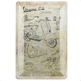 Nostalgic-Art Retro Tin Sign – Vespa – Parts Sketches – Gift idea for scooter fans, Metal Plaque, Vintage design for wall decoration, 20 x 30 cm