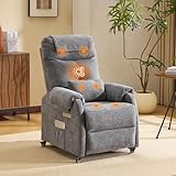 Bonnlo Recliner Armchair with Wheels Electric Reclining Chair with Massage & Heat, Hight Back Chair with Adjustable Footrest, Side Pockets for Living Room, Bedroom, Remote Control, Fabric, Dark Grey