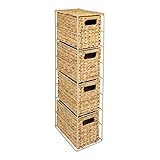 Woodluv Natural Hyacinth 4 Drawer Handwoven Tower Storage Unit Home Bathroom Office