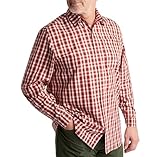 Rohan Men's Portreath Long Sleeve Check Shirt, Mens Relaxed Fit Anti Odour Shirt with UPF 40+ Sun UV Protection - Coast Red/Dark Olive Check, Medium