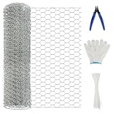 Chicken Wire Mesh 40cm x 5m Roll, Hexagonal Galvanised Wire Netting Rabbit Cage Aviary Fence Plant Net Poultry Fencing with Cutting Plier, Gloves & 50Pcs Cable Ties