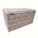Bliss and Bloom Wicker Storage Trunk Grey & Buff Rattan Rattan Chest LARGE