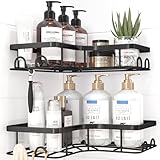 Kitsure Corner Shower Caddy - 2 Pack Rustproof Shower Organizer with Large Capacity, Drill-Free Adhesive Bathroom Shelves with Hooks, Black