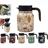 Tea Thermos Flask with Vintage Floral Pattern, 1 L Stainless Steel Thermos Flask with Lid for Hot Drinks, Thermal Coffee Pot for the Kitchen (Pink)