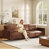 LumivoxNest Chesterfield Sofa, 86.8 Inch Brown Leather 2-3 Seater Sofas Couch for Small Spaces, Vintage Tufted Leather Sofa for Living Room & Apartment, Easy to Clean