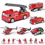 XINGANER 14 Pack Die-cast Fire Truck Vehicles Sets,6 Pack Assorted Alloy Metal Fire Engine Models Car Toys and 8 Pack Firefighter,Mini Rescue Emergency Playset for Kids Boys