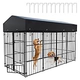 Large Outdoor Dog Kennel Crate: Heavy Duty Pet Pen House, Wire Outside Walk In Chicken Run Cage Coop with UV-Resistant Waterproof Canopy Roof Cover and Stakes (249x120x165cm)(Not for little cats)