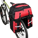 PELLOR 70L Waterproof 3 in 1 MTB Bike Rear Bicycle Pannier Bags Bike Rack Bag with Rain Cover (Red)