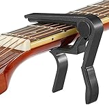 Quick Change Capo for 6-String Acoustic & Electric Guitars, Classical Guitar & Ukulele - Black