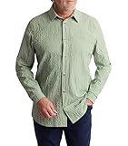 Rohan Men's Isle Long Sleeve Seersucker Gingham Shirt with Anti Odour Finish Lightweight & UPF 40+ Sun UV Protection - Alpine Green Gingham, Medium