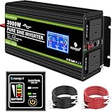 NOVOPAL Pure Sine Wave Inverter 3000W 12V to 230V 240V Car Converter Power Inverter with LCD Display 2AC Outlets,2.4A USB Port,Remote Control for Motorhomes,Truck,Boat,Camping,Household,Van
