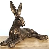 Animal Crackers Leonardo Hare large (26cm long) bronze effect Lying Hare ornament figurine from the Reflections Bronzed range, comes in a Leonardo quality gold gift box