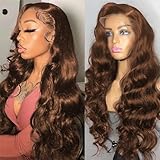 22 Inch Chocolate Brown Human Hair Wig For Black Women,Body Wave 13X6 HD Lace Front Wigs Human Hair Pre Plucked Natural Hairline,Brazilian Frontal Light Brown Glueless Colored Wig #4