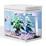 Craftsboys 16L Fish Tank, Nano Glass Aquarium, Upgrade Filter system and LED Light, for Freshwater & Marine, Filter Balls Included (White, 16L)