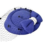 IBLUELOVER Women Pillbox Fascinator Hat Mesh Net Veil Party Hat Vintage 1940's 1950's Fascinator Top Hat Retro Felt Church Derby Tea Party Hat Blue