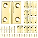 10 Sets Small Hinges with Screws Mini Solid Brass Hinges Jewelry Box Hinges 1 Inch Mini Hinges Folding Butt Hinges DIY Accessories for DIY Boxes Gate Drawer Furniture Woodworking Craft Project (Gold)