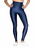 Women Ladies American High Waisted Disco Shiny Wet Look Leggings Dancing Pants (Navy, 12-14)