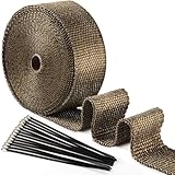 ilauke Exhaust Heat Wrap Roll,15M*5CM Exhaust Tape, Titanium Motorcycle Glass Fiber Exhaust Bandage with 15Pcs Stainless Ties, for Motorcycle Car Exhaust Pipes
