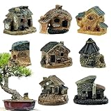 Fahibin 8pcs Miniature Fairy Garden Stone Houses,Miniature Gardening Landscapes,Fairy Garden Cottage Ornaments Accessories for Terrarium, Container, Dollhouse