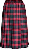 KENTEX ONLINE Womens Long Pleated Skirt Tartan Check Ladies Stretch Box Pleat Elasticated Waist Waistband Skirts (Small (10-12), Green Red)