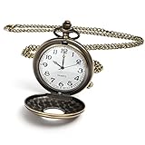 Vicloon Modern Vintage Quartz Pocket Watch with Chain, Roman Numerals - Stylish for Birthday, Anniversary, Christmas, Father's Day (Bronze)