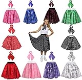 Ladies Blue Polka Dot Skirt - Long Blue Skirt Covered in White Polka Dot Pattern - Matching Scarf - Perfect for 1950's & Dance Fancy Dress