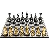 Kare Design Deco Object Chess, nickel/gold, chessboard with game pieces, metallic look, base: steel, MDF lacquered, object: polyresin, chess set for adults, 60x60x5cm (H/W/D)
