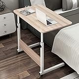 Youyijia Height Adjustable Mobile Laptop Table - 40x60 cm, 67-80 cm Height Adjustable, Workstation, Overbed Multi Table with Metal Frame & Rolling Castors - Light Wood Color