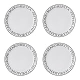 Premier Housewares Noir Pizza Plates, Set of 4, Porcelain, White, 23 x 23 x 2 cm