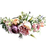 Adjustable Floral Crown Headband Flower Garland Hair Band Flower Halo Floral Headpiece with Ribbon for Women Girls
