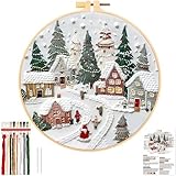 JSRQT Christmas Embroidery Starter Kits,DIY Embroidery Needlepoint Supplies Kit for Adults Beginners,Handmade Sewing Craft Set