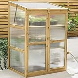Christow Wooden Greenhouse Garden Cold Frame Lean To Grow House Polycarbonate Windows (H110cm x W76cm x D59cm) (Natural Finish)