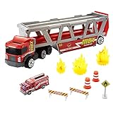 Matchbox Fire Rescue Hauler - Multifunction Playset that holds 16 Vehicles - 8 Accessories & Storage - Includes 1:64 Scale Truck - Gift for Kids 3+