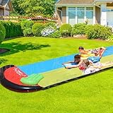 Double Lane Slip and Slide and 2 Bodyboards，184.3in x 57.1in (468 x 145cm) Lawn Water Slides Slip, Inflatable Water Slide for Kids Adults, Summer Garden Outdoor Toy with Built-in Sprinklers