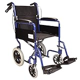 Lightweight Aluminium Folding Transit Travel Wheelchair with handbrakes - Weighs only 11kg ECTR01 (Blue)