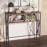 YMYNY Console Table, Industrial Entryway Table for Hallway, Narrow Sofa Table with Shelves, Metal Frame, Compact Display Table for Small Spaces, Living Room, 101×25×80.5CM Rustic Brown HST007H