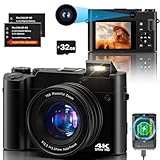 Digital Camera 4K 64MP Autofocus Vlogging Camera for Youtube with SD Card, Front and Rear Dual Cameras with 16X Digital Zoom Anti-Shake, 2 * Batteries for Teenagers, Beginners, Adults