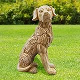 Garden Mile Dog Garden Ornaments Outdoor Animal Sculpture With Rustic Wood Effect Large Weatherproof Animal Garden Ornaments Labrador Lawn Statue Indoor Décor Figurine Pet Memorial Wood Sculpture