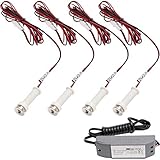 4X Round LED Mini Plinth Light Kit | Stainless Steel & Warm White | Bathroom & Kitchen Skirting Kickboard Spot Lights | Recessed/Flush Cabinet Counter Panel Lighting