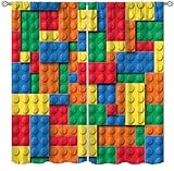 Focusbrite Building Blocks Toy Curtains, Abstract Contour Colorful Plastic Brick Geometric Print Pattern Window Treatment Drapes for Boy Girl Bedroom Playroom Set 2 Panels,42x45 Inches
