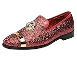 ELANROMAN Men's Glitter Loafers Oxford Dress Fashion Casual Wedding Party Prom Shoes, Red, 9 UK